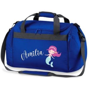 minimutz Sporttas, zwemmen, voor kinderen, personaliseerbaar met naam, zwemtas, zeemeermin, duffle bag voor meisjes en jongens, koningsblauw, ca. 54 x 28 x 26 cm