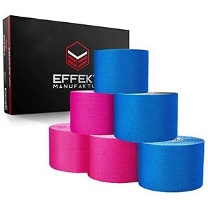 Effekt Manufaktur Kinesiologie Tape in versch (5m x 5cm), 6 Rollen - Kinesiotapes Waterdicht & Elastisch voor Sporten - Kinesiotape Fysio Tape Kinesio Tapes (Blauw + Roze)