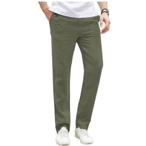 Tuikayoo Linnen zomerbroek voor heren, casual, strand, regular fit, party, bruiloft, gala, legergroen, 36W / 34L