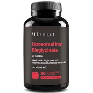 Liposomaal IJzer Bisglycinaat 30 mg met Vitamine C – Hoge Opname en Maagvriendelijk – Gestabiliseerde Gecheleerde Formule – 90 Vegan Capsules – Zenement