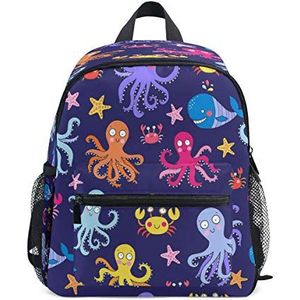 RXYY Kids Rugzakken Zee Dier Kleurrijke Octopus Star Navy Blut Schouder Reizen Peuter School Tas Rugzak met Borstriem voor Meisjes Jongens