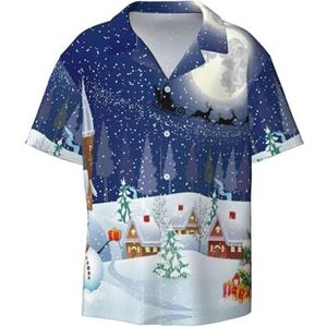 OdDdot Kerstprint heren button down shirt korte mouw casual shirt voor mannen zomer business casual overhemd, Zwart, XXL