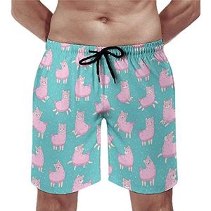 Roze Llama Alpaca Heren Strand Shorts Sneldrogende Board Shorts Mesh Voering Strand Broek Gym Zwembroek S