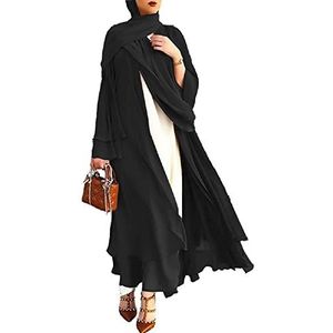 RUIG moslim gebed chiffon open jurk abaya Dubai Turkije islam kaftan islamitische ramadan Eid Mubarak vrouwen zonder hijab L Zwart