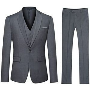 YOUTHUP Pakken Heren Pak 3 Delig Slim Fit 1 Knoop Herenpak Formele Huwelijkspak Blazer Gilet Broek