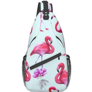 Haai met zonneglas print heuptas voor dames en heren, modieuze crossbody-tassen, sling rugzak met verstelbare riem, Roze Flamingo's, Eén maat