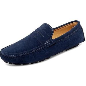 Heren Loafers Schoen Effen Kleur Ronde Neus Suede Vamp Penny Driving Loafers Antislip Lichtgewicht Comfortabele Klassieke Slip-ons (Color : Blue, Size : 45.5 EU)