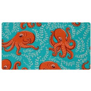 VAPOKF Grappige cartoon octopus blauwe bladeren keuken mat, antislip wasbaar vloertapijt, absorberende keuken matten loper tapijten voor keuken, hal, wasruimte