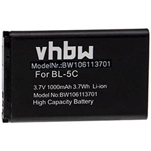 vhbw Vervangende batterij voor Nokia BL-5C voor smartphone (1000 mAh, 3,7 V, Li-ION)