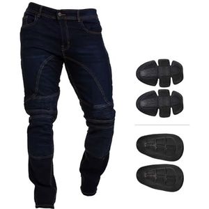 Juicy Trendz Motorjeans voor heren, bikerbroek met stretch aramide-bescherming, versterkte veiligheidsuitrusting voor rijders, comfortabele pasvorm, stijlvol design, duurzame motorbroek, Donkerblauw