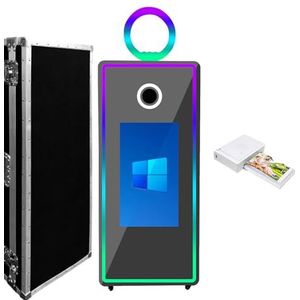 WideMeet Spiegel fotocabine van 65 inch, draagbaar, 43 inch touchscreen, magische spiegelcabine, voor bruiloften, feesten, evenementen (witte machine, photobooth-machine + mini-printer)