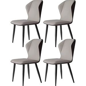 GEIRONV Eetkamerstoel Set van 4, modern PU-leer met rugleuning zacht kussen en koolstofstalen stoelpoten for woonkamer slaapkamer keukenstoelen Eetstoelen (Color : Light Gray, Size : A)