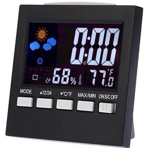 LCD Digitale Thermometer Weerstation Klok Wekker Kalender Kamer Thuis Hygrometer Termometer Temperatuur-vochtigheidsmeter,Nauwkeurig voorspellen