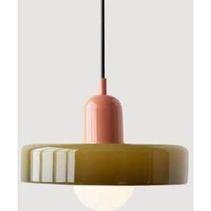 LANGDU Boerderij ophanging groen glazen kroonluchter Scandinavische moderne hanglamp Vintage kusthanglamp for keukeneiland studeerkamer woonkamer bar(Color:Green+pink)
