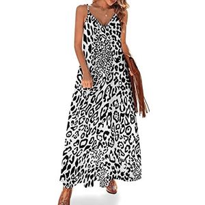 Sneeuw luipaard patroon vrouwen sling maxi jurken V-hals casual mouwloze verstelbare riem sexy lange jurk