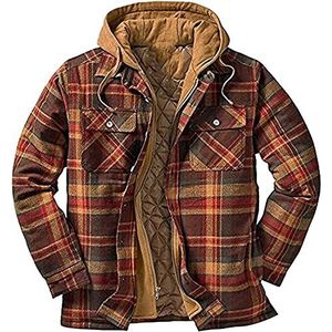 Heren Gewatteerde Shirts Houthakker Hooded Flanel Geruit Jas Dikke Gewatteerde Werkkleding Warme Thermische Fleece Bont Gevoerde Top Casual Jas (Color : B, Size : 3XL)