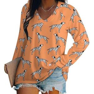 Dalmatian Dogs Love Hearts dames lange mouwen V-hals T-shirts herfst tops pullover tuniek T-shirt voor leggings