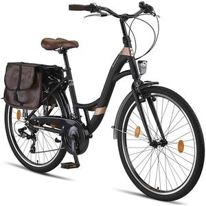 Licorne Bike Stella Plus Premium City Bike Aluminium fiets voor meisjes, jongens, dames en heren, 21 versnellingen, Hollandse fiets (26 inch, zwart)