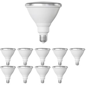 ledscom.de 10 stuks E27 LED lamp, PAR38 korte hals, warm wit (2700 K), 15,7 W, 1152lm, 42°, reflector spiegel (zilver)