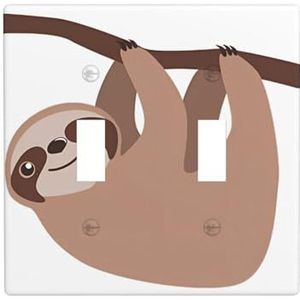 ZhaoYuGoods Luiaard Print Muurplaat, Dubbele Toggle Lichtschakelaar Outlet Cover 2-Gang 11,4 cm x 11,4 cm, PC Decoratieve Voorplaat voor Thuis & Kantoor