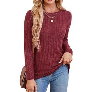 Rongseng Damestrui met ronde hals en lange mouwen, sweatshirt voor dames, tuniek, bovenstuk, lange mouwen, gebreide trui, lichte trui, elegant, zacht, longshirt, tops, casual, lange trui, herfst,