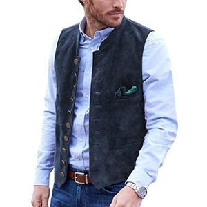 AeoTeokey Heren pak vest suède lederen vintage casual western cowboy vest, marineblauw, L