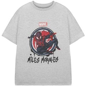 Marvel Spider-Man Miles Morales jongens grijs T-shirt met grafische korte mouwen voor kinderen | Miles Jumping Spiderman grafisch ontwerp | Officieel gelicentieerde superheld merchandise kleding,