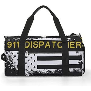 911 Dispatcher Dunne Gouden Lijn Vlag Grappige Gymtas met Schoenenvak Reizen Plunjezak Weekender Overnachting Tas Yoga Tas