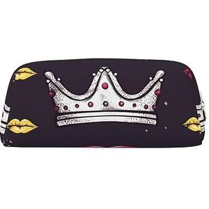 Kururi Kroon En Lippen Print Etui Draagbare Reizen Make-up Tas Pen Pouch Organizer Doos Voor Kantoorbenodigdheden Reizen, Goud, Eén maat