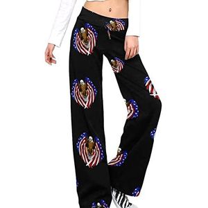 American Eagle USA Vlag Bald Eagle Damesbroek Casual Broek Elastische Taille Lounge Broek Lange Yoga Broek Rechte Been