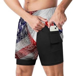 Paisley US Canada Vlag Grappige Zwembroek met Compressie Liner & Pocket Voor Mannen Board Zwemmen Sport Shorts