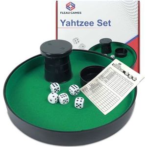 Fleau Games Yahtzee set - Dobbelsteenbak - 100 Scorebladen - Dobbelset - Gezelschapsspel - Pokerpiste - Dobbelspel -