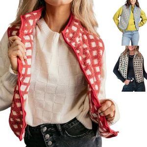 Red Checkered Vest, Women's Checkered Sherpa Vest Sleeveless Zip,Cardigan Warm Collared Outerwear Vests (red,L)