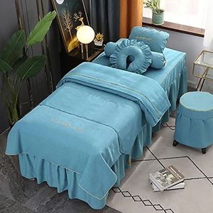 MESCXTY 4-delige microvezel dekbedovertrekset voor massagetafel, effen, herbruikbaar, voor de woonkamer, schoonheidsdekbed voor lichaamfysiotherapie-massage, blauw, 190 x 80 cm