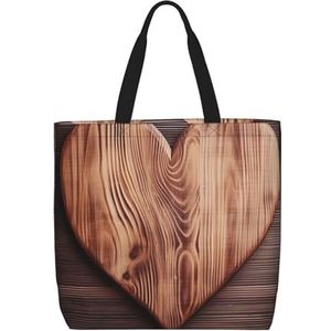 HUHZHZ Bruine houten patroon gedrukt schouder gemak tas grote capaciteit boodschappentas schouder Tote, Hart van hout, Eén maat