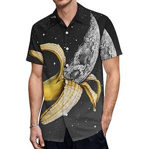 Moon Banana Hawaïaanse shirts voor heren, casual overhemd met korte mouwen, knoopsluiting, vakantie, strandshirts, 5XL