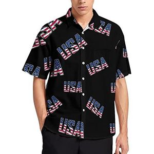 USA Woord of tekst met Amerikaanse vlag Hawaiiaans shirt voor mannen zomer strand casual korte mouw button down shirts met zak