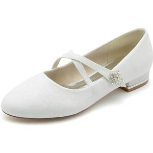EICOFF Flats Bruidsschoenen Dames Lage Hakken Gesloten Teen Bruiloft Jurk Schoenen Slip-op Partij Dans Werk Trouwschoenen Avondsandalen,Wit,36 EU