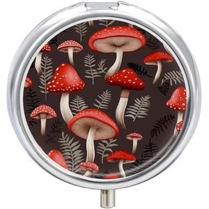 Rode Paddenstoelen Pillendoos Case 3 Compartiment Travel Medicine Pill Organizer 3x A Day Draagbare Vitamine Organizer met Spiegel Kleine Pillendoos voor Portemonnee & Pocket Leuke Dagelijkse