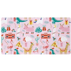 VAPOKF Alpaca dinosaurus flamingo varken roze keukenmat, antislip wasbaar vloertapijt, absorberende keukenmatten loper tapijten voor keuken, hal, wasruimte