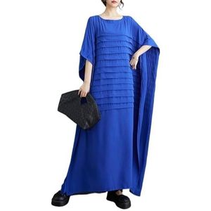 2024 Zomer Dames Oversized Casual Effen Kleur Jurk Mode Vleermuis Mouw Ronde Hals Loose Fit Maxi Vakantie Jurk(Color:Blue)