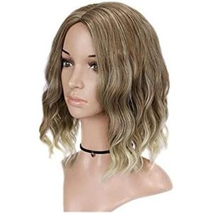 Pruik Pruiken Blonde Mix Bruine Golvende Schouderlengte Pruik Met Pony Voor Witte Vrouwen Bob Pruik Kort Synthetisch Haar Voor Feestgebruik Pruik Voor Dagelijkse Feestkleding