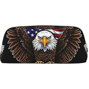 Vlag Vlag Patriottische Adelaar Make-up Tas Lederen Etui Reizen Toilettas Cosmetische Tas Dagelijkse Opbergtas voor Vrouwen, Zilver, Eén maat, Tas Organizer