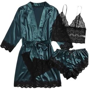 Lingerieset met badjas, kanten damesjas | 4-delige damesnachtkledingsets sexy | Zacht ademend nachthemd pyjamaset voor dames, meisjes voor thuis, hotel
