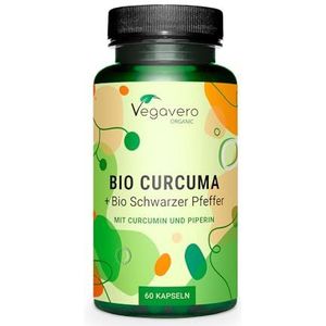 Vegavero Biologische kurkuma capsules | Uniek: BIOLOGISCH Curcuma-EXTRACT – geen poeder | 14.620 mg kurkuma-equivalent per capsule | 158 mg Curcumine | Met piperine | 60 capsules | Vegan