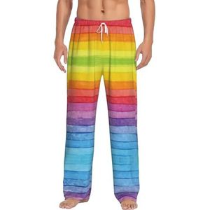Kleurrijke Regenboog Streep Mannen Lange Lounge Wear Broek Nachtkleding Pyjama Bottoms Nachtkleding Met Zakken En Trekkoord, Wit, S