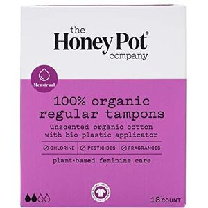 The Honey Pot Bedrijf - 100% Organische Regelmatige Tampons met Bio-Plastic Applicator Unscented - 18 Count