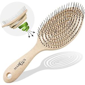marQus Bio-haarborstel zonder trekken met unieke dubbele spiraalveer en extra borstelharen voor optimale drukverdeling en verzorging. Ontwarrende borstel voor elk haartype