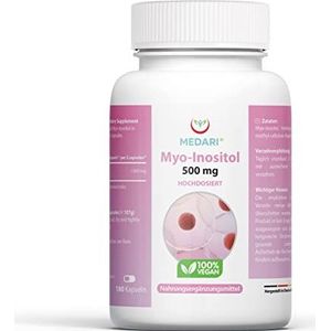 Myo-inositol. Vegan Premium Grondstof Inositol Capsules B8 hoge dosis met 500 mg natuurlijke inositol 180 VEGI-capsules laboratorium getest, bioactieve inositol