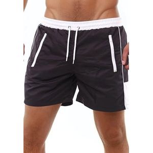 Reslad RS-5015 Sneldrogende zwembroek voor heren, met ritssluiting, zakken, korte shorts voor strand en surfers, ideaal als zwembroek en zwembroek, zwart-wit, L